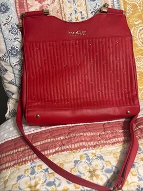 bebe Red Quilted Studded Shoulder Bag